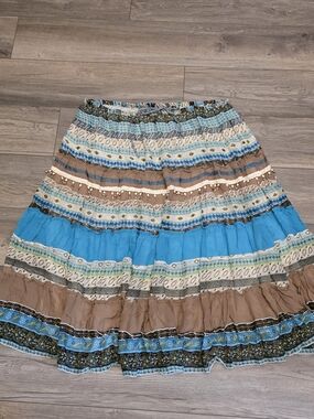 Avenue NWT Tiered A-Line Skirt in Turquoise Blue and Brown Size 22/24